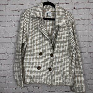 Rachel Zoe | Women's Plaid Coat Beige White Jacket Large